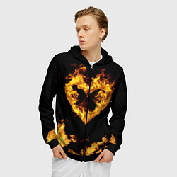 Толстовка 3D на молнии мужская Fire Heart, цвет: 3D-черный — фото 2