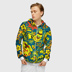 Толстовка 3D на молнии мужская Хохломская Роспись Две Птицы, цвет: 3D-белый — фото 2