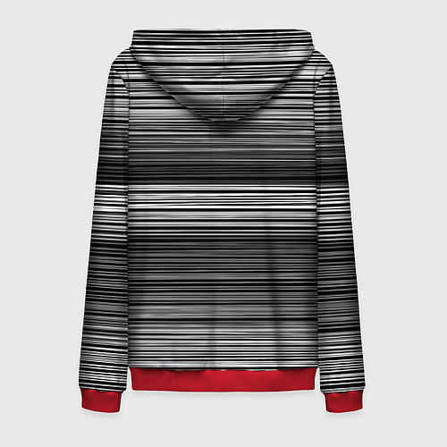 Мужская толстовка на молнии Black and white thin stripes Тонкие полосы / 3D-Красный – фото 2