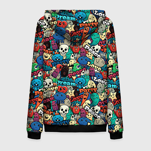 Мужская толстовка на молнии Граффити черепа и рожицы / 3D-Черный – фото 2