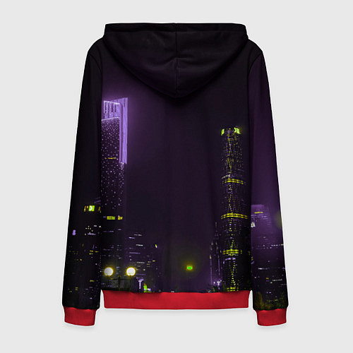 Мужская толстовка на молнии Неоновые высотки в городе - Фиолетовый / 3D-Красный – фото 2