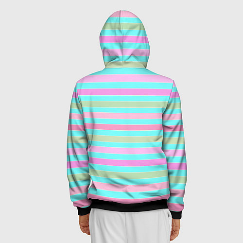 Мужская толстовка на молнии Pink turquoise stripes horizontal Полосатый узор / 3D-Черный – фото 4