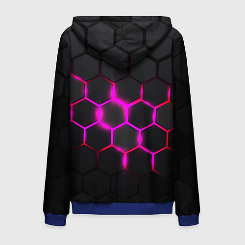 Мужская толстовка на молнии Объёмные соты - неоновые проблески / 3D-Синий – фото 2