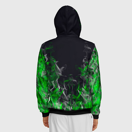 Мужская толстовка на молнии Pubg - зелёное пламя / 3D-Черный – фото 4