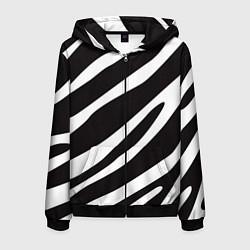 Толстовка 3D на молнии мужская Анималистичный рисунок зебра, цвет: 3D-черный