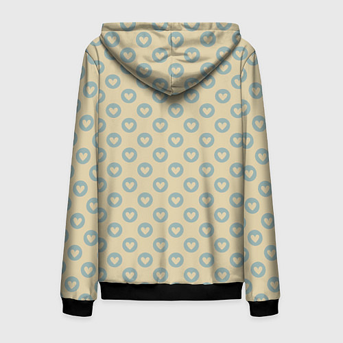 Мужская толстовка на молнии Сердечки на бежевом фоне / 3D-Черный – фото 2