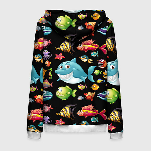 Мужская толстовка на молнии Прикольная акула и другие жители океана / 3D-Белый – фото 2