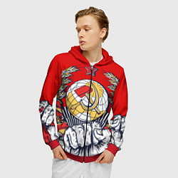 Толстовка 3D на молнии мужская СССР серп и молот герб, цвет: 3D-красный — фото 2