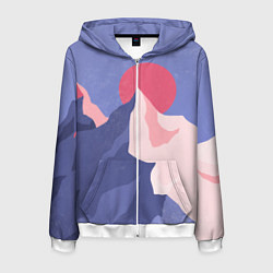 Толстовка 3D на молнии мужская Пейзаж гор и леса в стиле ретро, цвет: 3D-белый