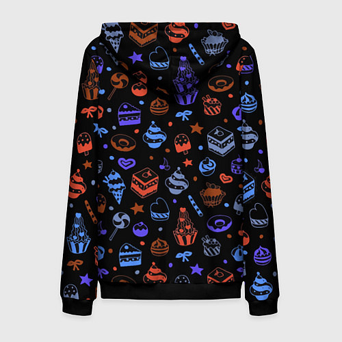 Мужская толстовка на молнии Паттерн из тортов, пирожных и других сладостей / 3D-Черный – фото 2