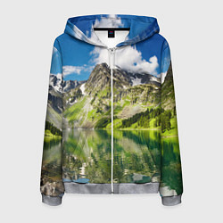 Толстовка 3D на молнии мужская Живописное горное озеро, цвет: 3D-меланж