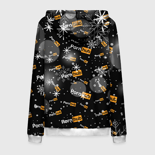 Мужская толстовка на молнии Надписи Porn Hub - снежинки / 3D-Белый – фото 2