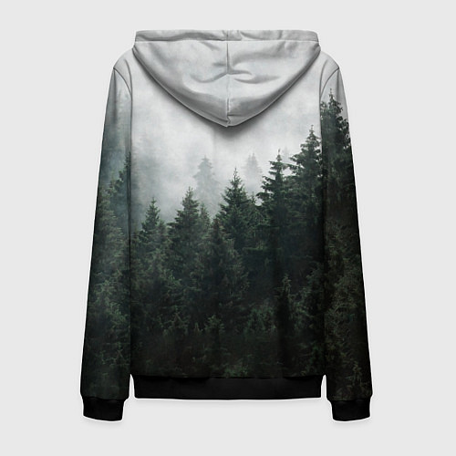 Мужская толстовка на молнии Туманный хвойный лес / 3D-Черный – фото 2