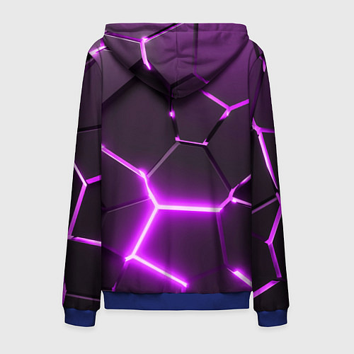 Мужская толстовка на молнии Фиолетовые неоновые геометрические плиты / 3D-Синий – фото 2