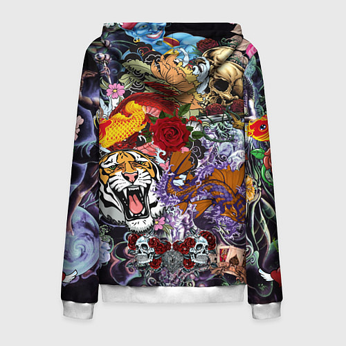 Мужская толстовка на молнии Рисунок в стиле tatoo / 3D-Белый – фото 2
