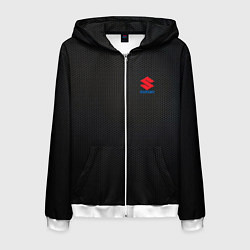 Толстовка 3D на молнии мужская Suzuki - карбон, цвет: 3D-белый