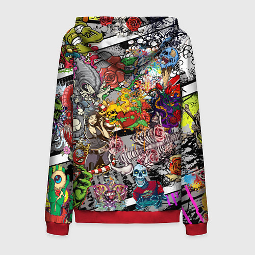 Мужская толстовка на молнии Цветное граффити и татуировки / 3D-Красный – фото 2
