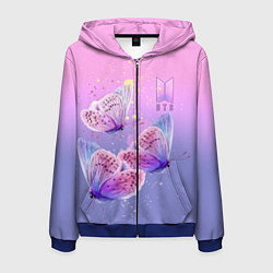 Толстовка 3D на молнии мужская BTS красивые бабочки, цвет: 3D-синий
