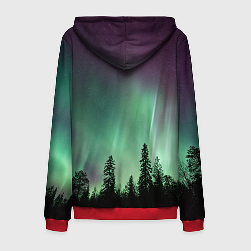 Мужская толстовка на молнии Сияние над лесом / 3D-Красный – фото 2