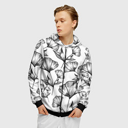 Толстовка 3D на молнии мужская Графичные цветы на белом фоне, цвет: 3D-черный — фото 2