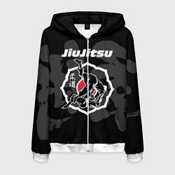 Толстовка 3D на молнии мужская Jiu-jitsu throw logo, цвет: 3D-белый