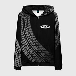 Толстовка 3D на молнии мужская Chery tire tracks, цвет: 3D-черный