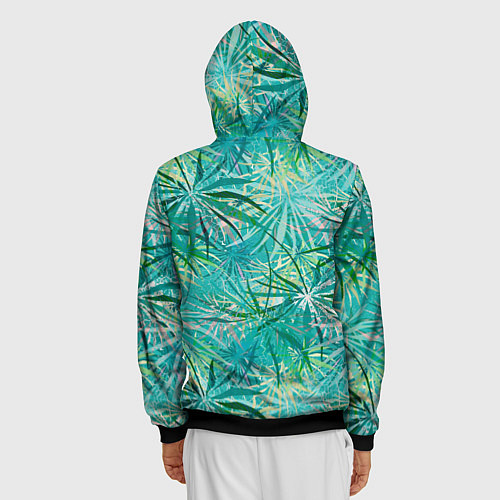 Мужская толстовка на молнии Тропические листья на зеленом фоне / 3D-Черный – фото 4