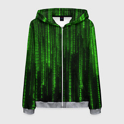 Толстовка 3D на молнии мужская Двоичный код зеленый, цвет: 3D-меланж