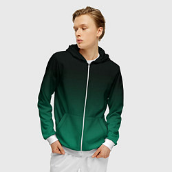 Толстовка 3D на молнии мужская Черный и бирюзово - зеленый, текстурированный под, цвет: 3D-белый — фото 2