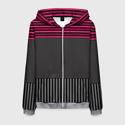Толстовка 3D на молнии мужская Комбинированный серый с красным полосатый узор, цвет: 3D-меланж