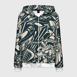Толстовка 3D на молнии мужская Японская тату текстура, цвет: 3D-белый