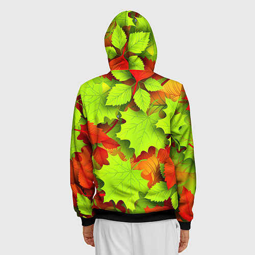 Мужская толстовка на молнии Зелёные осенние листья / 3D-Черный – фото 4