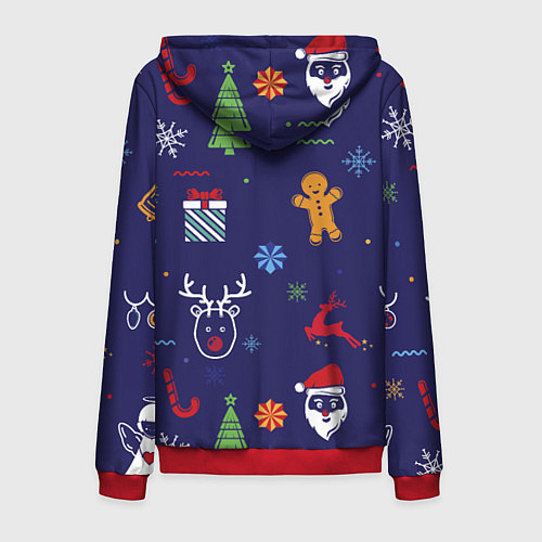 Мужская толстовка на молнии Новый год олени, ангелы, снежинки / 3D-Красный – фото 2