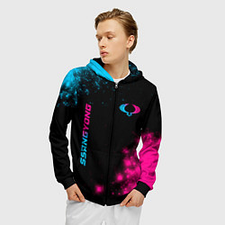 Толстовка 3D на молнии мужская SsangYong - neon gradient: надпись, символ, цвет: 3D-черный — фото 2