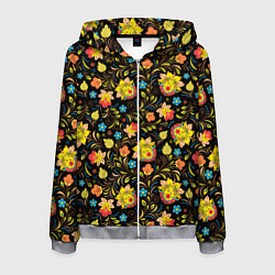 Толстовка 3D на молнии мужская Русский яркий узор, цвет: 3D-меланж