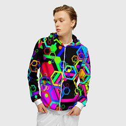 Толстовка 3D на молнии мужская Разноцветная геометрическая текстура, цвет: 3D-белый — фото 2