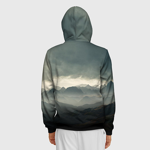 Мужская толстовка на молнии Пасмурная погода в горах Пейзаж / 3D-Черный – фото 4