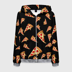 Толстовка 3D на молнии мужская Куски пиццы на черном фоне, цвет: 3D-меланж
