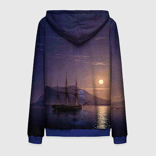 Мужская толстовка на молнии Парусник у берегов Крыма в лунную ночь Айвазовский / 3D-Синий – фото 2