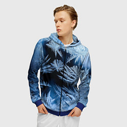Толстовка 3D на молнии мужская Морозный узор на стекле, цвет: 3D-синий — фото 2