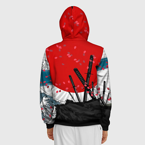 Мужская толстовка на молнии Солнце, волны и катаны / 3D-Черный – фото 4