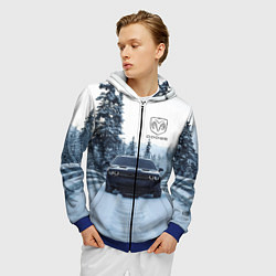 Толстовка 3D на молнии мужская Dodge in winter forest, цвет: 3D-синий — фото 2