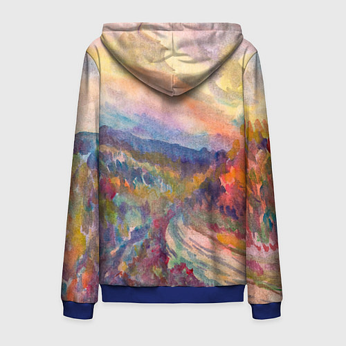 Мужская толстовка на молнии Осенний пейзаж акварель / 3D-Синий – фото 2