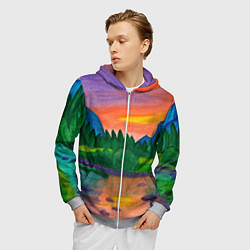 Толстовка 3D на молнии мужская Закат на реке, цвет: 3D-меланж — фото 2