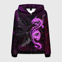 Толстовка 3D на молнии мужская Неоновый дракон purple dragon, цвет: 3D-черный