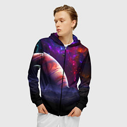 Толстовка 3D на молнии мужская Бесконечное космическое пространство - Планета, цвет: 3D-черный — фото 2