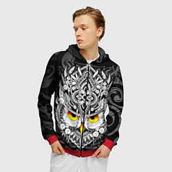 Толстовка 3D на молнии мужская Сова с золотыми глазами, цвет: 3D-красный — фото 2