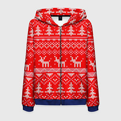 Толстовка 3D на молнии мужская Рождественский красный свитер с оленями, цвет: 3D-синий