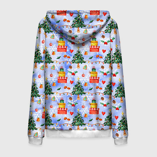 Мужская толстовка на молнии Новый год - елки и подарки / 3D-Белый – фото 2