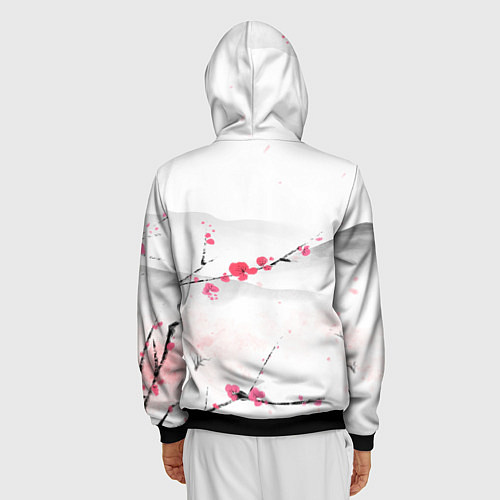 Мужская толстовка на молнии Японский пейзаж, начало весны / 3D-Черный – фото 4